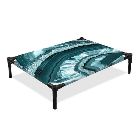 Agate Texture Elevated Dog Bed Vintage Green Gradient Crystal Cooling Breathable Outdoor Raised Dog Cot Bed with Metal Frame Non-Slip Feet for Large Dog 28x22in