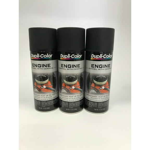 Duplicolor DE1654-3 PACK Engine Enamel Paint w/ Ceramic, Flat Black-12oz Aerosol