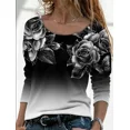 thumbnail image 2 of Camiseta elegante con estampado de flores para mujer, ropa de manga larga, holgada, informal, con cuello redondo, para otoño e invierno, 2023, 2 of 5
