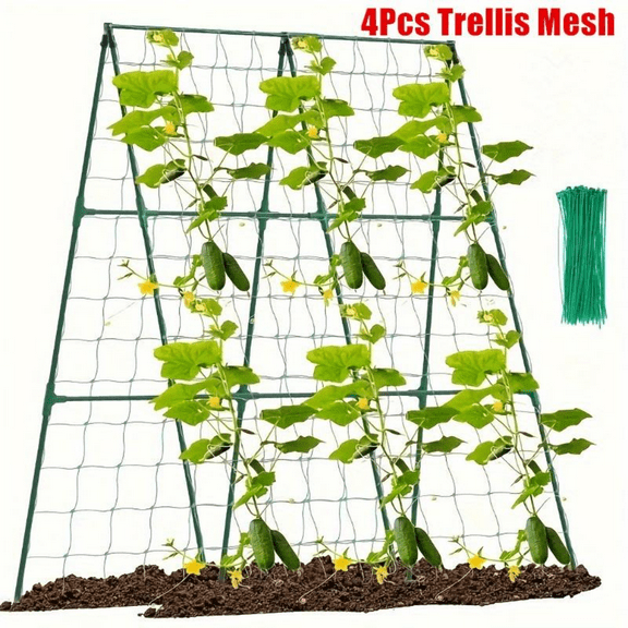 "4 Pack Heavy Duty Garden Trellis Netting (70.87x35.43 Inch) - Thickened Nylon Plant Support for Tomatoes, Cucumbers, Peas, Flowers & Morning Glory Vines - Limited Time Offer!"