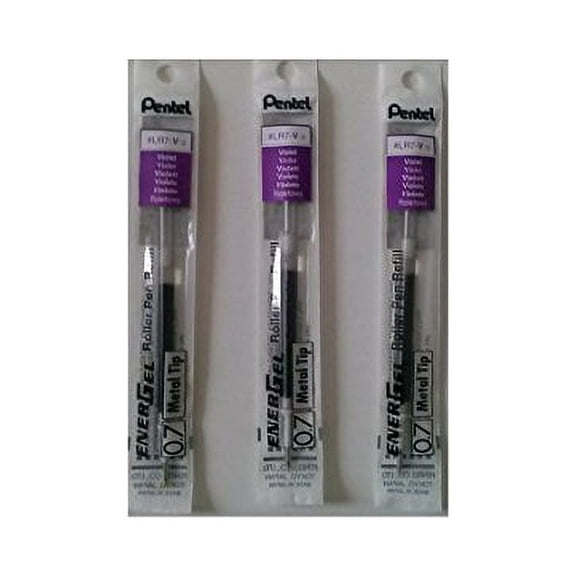 Pentel LR7-V Refills for EnerGel Gel Pen, 0.7mm Metal Tip, Violet Ink, 3 refills