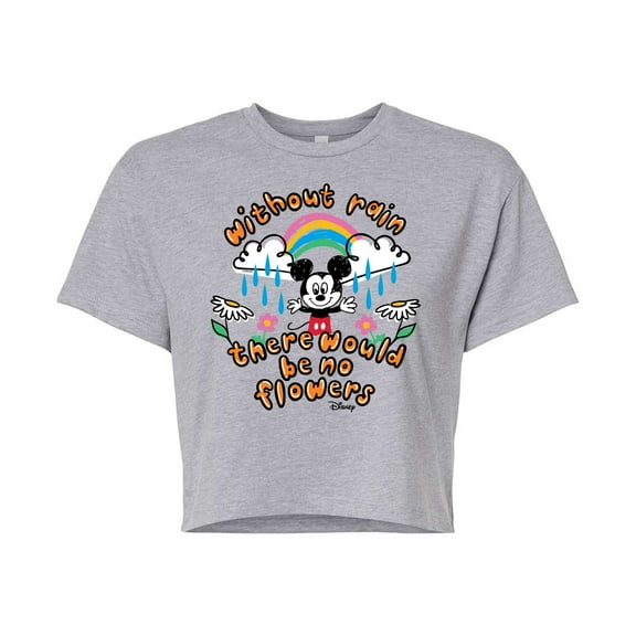 Disney - Mickey Mouse - Without Rain There Would Be No Flowers - Juniors Cropped Cotton Blend T-Shirt