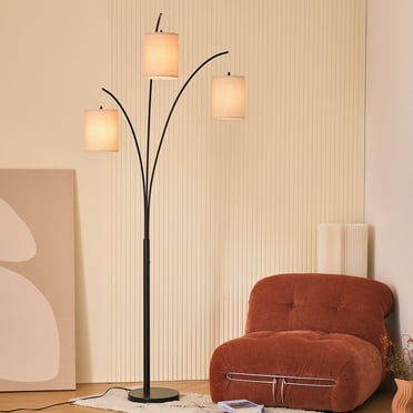 Modern 3-Head Arc Floor Lamp - 87 Inches Tall, Chrome Finish With Crystal Accents, Rotary Switch