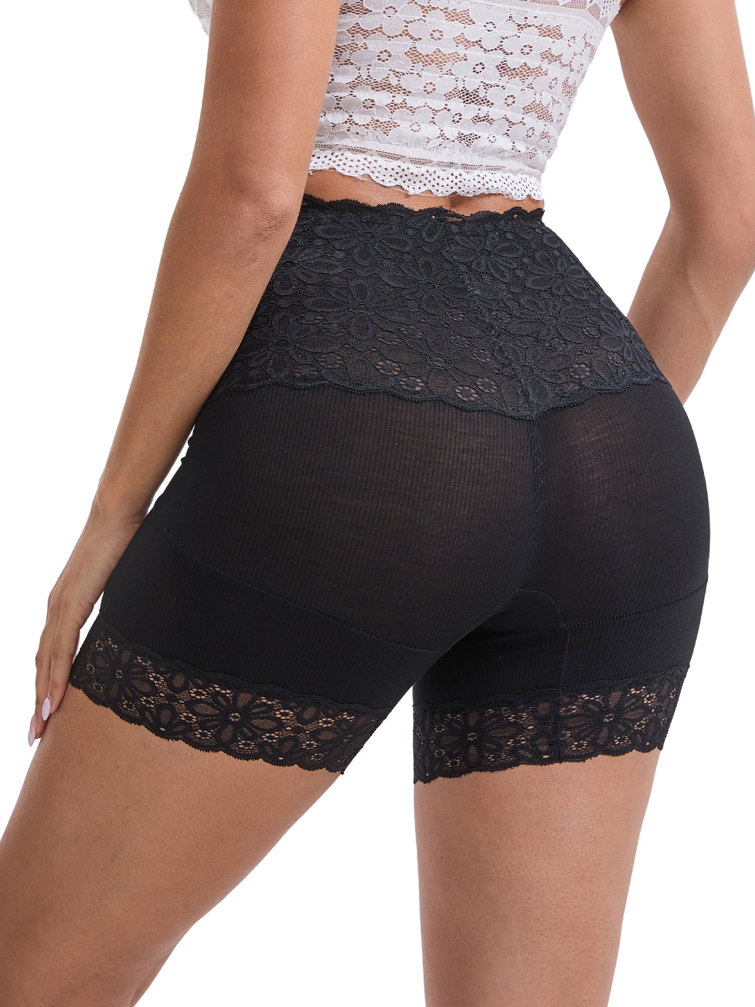DARING DIVA Women's Lace Trim Tummy Control Slip Butt Lifter Body Shaper XL Black