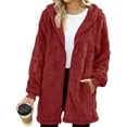 thumbnail image 2 of yuCgh Women's Warm Casual Fashion Thick Checkered Plush Mid-Length Hooded Cardigan Coat with Elegant Button and Zipper for Comfortable Style,Red XL, 2 of 6