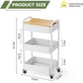 thumbnail image 5 of 3 Tier Rolling Cart with Table top, Metal Rolling Utility Cart on Wheels, Sturdy Storage Organizer Cart with Hooks for Office, Classroom, Kitchen and Bathroom (White), 5 of 8