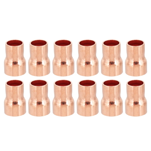 1/2" to 3/8" ID Copper Reducer, 12Pcs Pure Copper Reducing Coupling Fitting Pipe Tube Connector Adapter