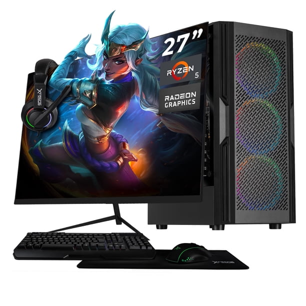 Computadora Escritorio Completa Xtreme PC Gaming AMD Radeon RX Vega 7 AMD Ryzen 5 5600G 16GB SSD 500GB Monitor 27 75Hz WIFI Black juegos casuales, trabajo y estudio