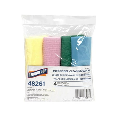 Genuine Joe Solutions Microfiber Cleaning Cloths, Assorted, 4 Count, 4 Pack