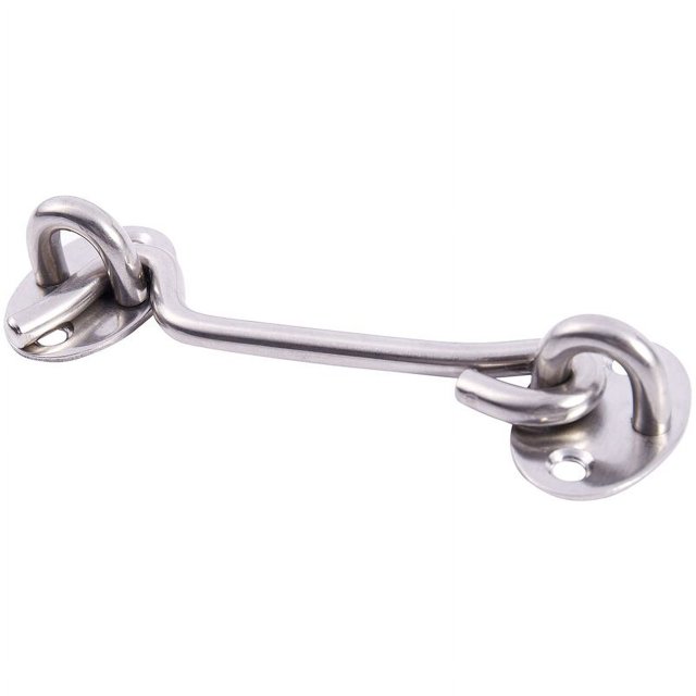 1 Pestillo de puerta de cobertizo con soporte silencioso con ojal de gancho de cabina de acero inoxidable Plateado, 4 Pulgada
