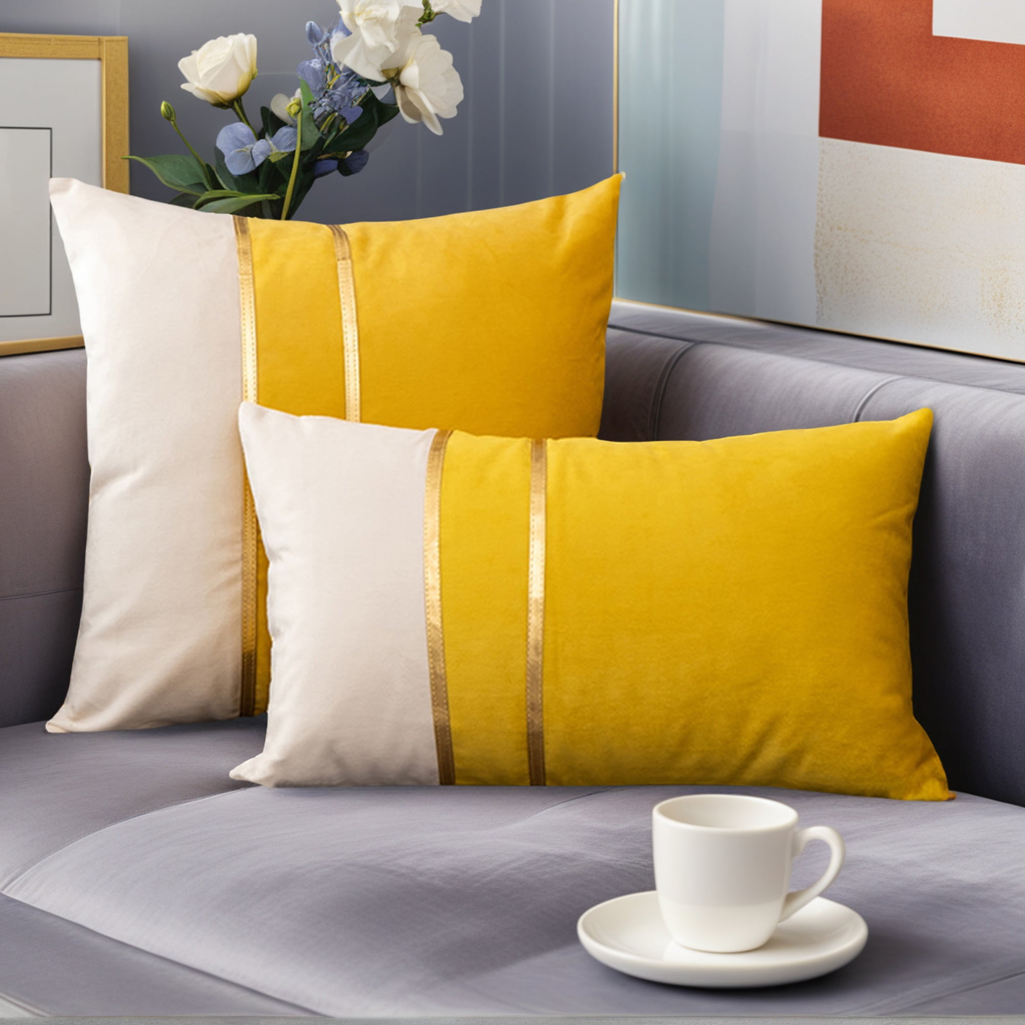 Unique Bargains Velvet Soft Square Pillow Covers Pack of 2 Yellow 20" x 12"