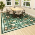 thumbnail image 3 of Washable Area Rug for Living Room, NovDeco 9'x12' Non-Slip Vintage Boho Emerald Green Indoor Rug, Low Pile Stain Resistant Carpet for Bedroom Kitchen, 3 of 11