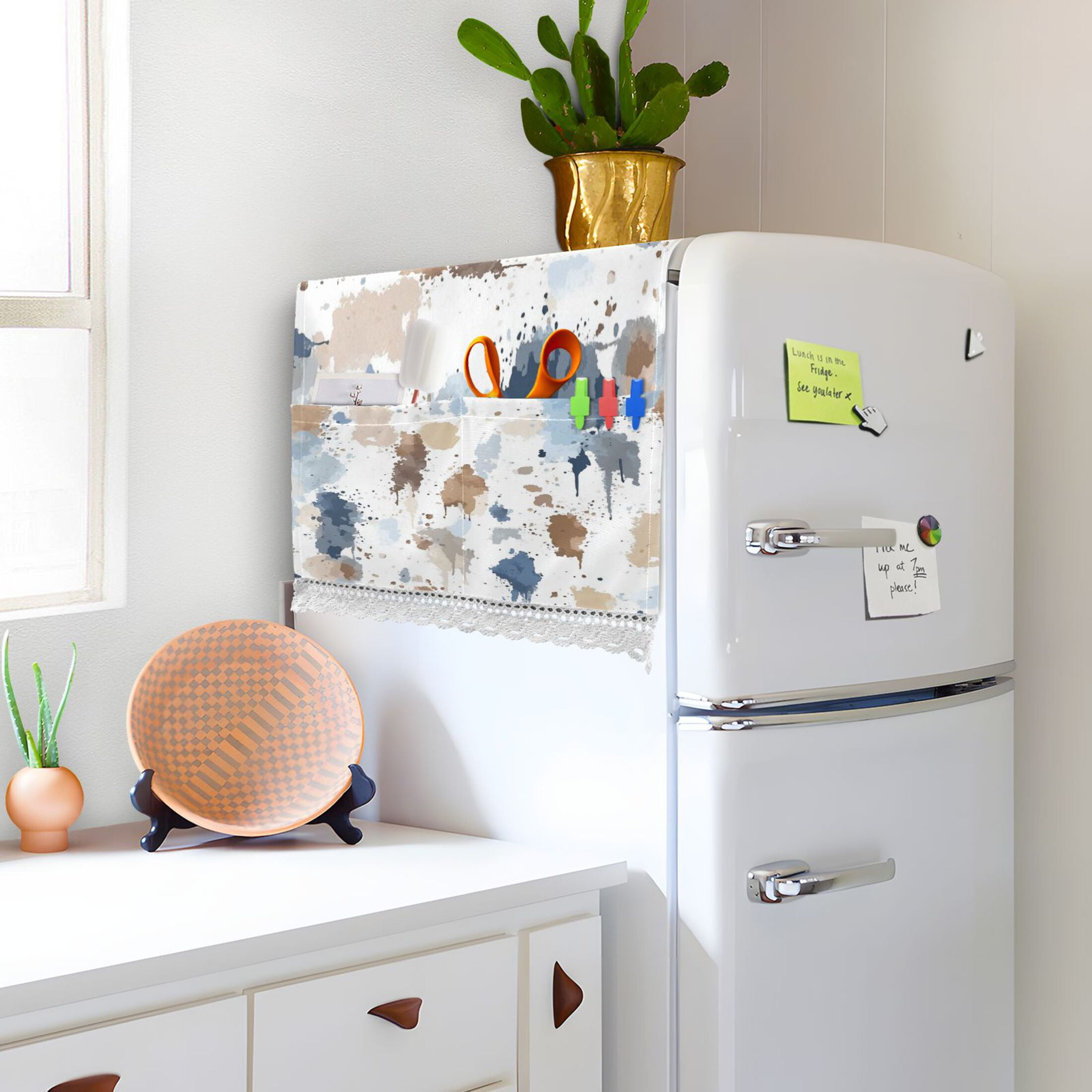 Sprinkle WatercolorWasher and Dryer Covers Dust-Proof and Oil Resistant Fridge Cover with 4 Storage Pockets Washing Machine Top Cover for Laundry Kitchen Home 51.2 x 22 In