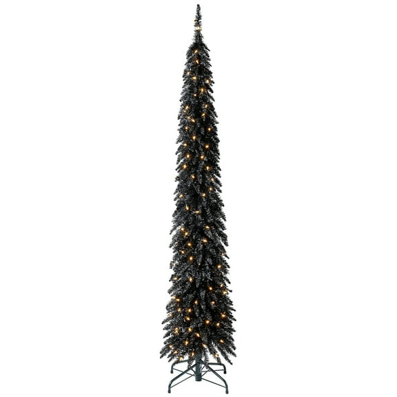 Open Box Home Heritage 7 Ft Pencil Artificial Tree with LED Lights, Black