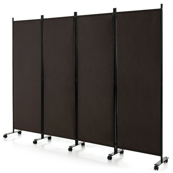 Costway 4-Panel Folding Room Divider 6FT Rolling Privacy Screen with Lockable Wheels Brown