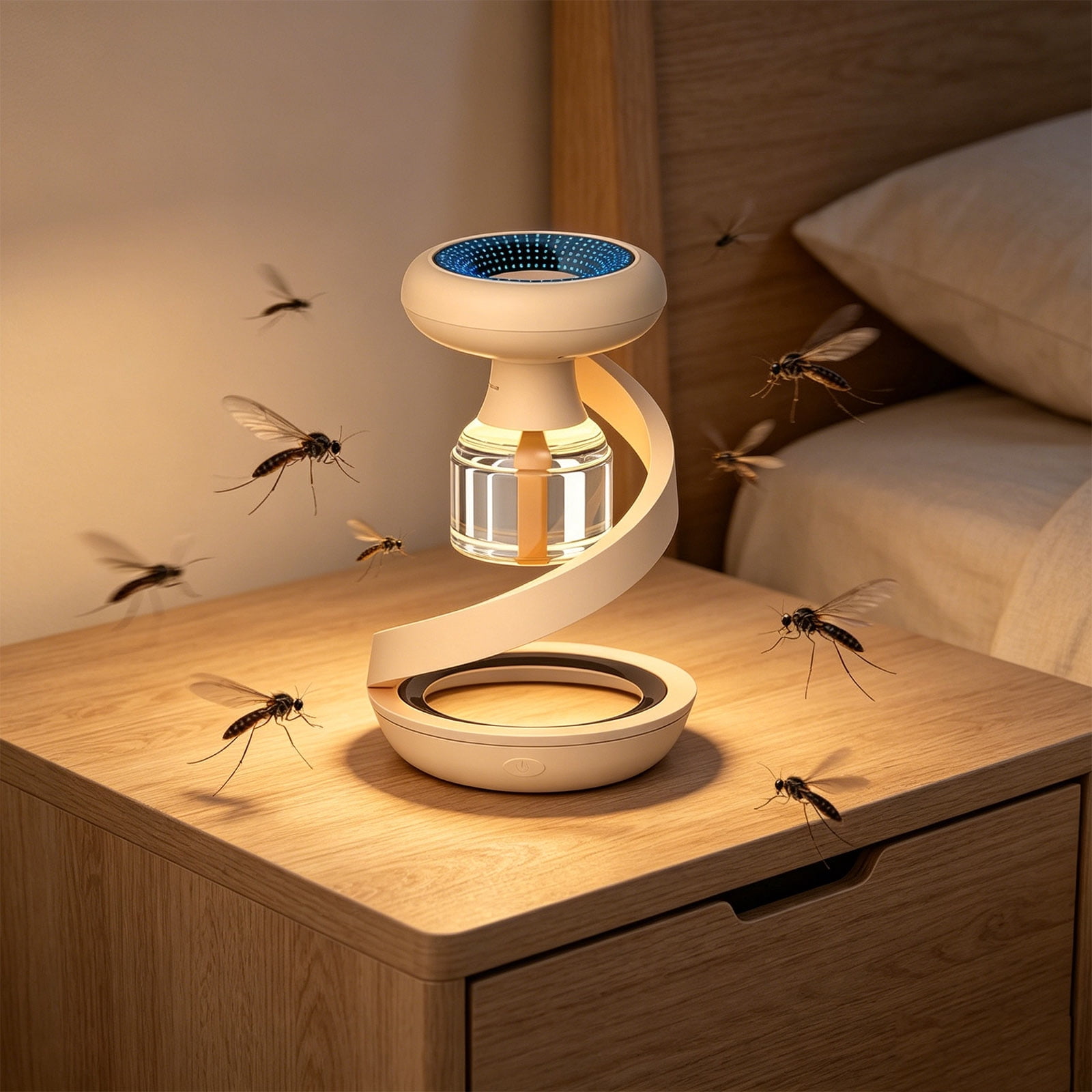 USB Rechargeable Mosquito Trap Lamp with Spiral-Design, Indoor Bug-Catcher with Suction Fan and No Zapper,Insect-Trap for Bedroom Home, Green