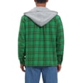 thumbnail image 3 of Men's Plaid Drawstring Hooded Chest Pocket Long Sleeve Shirt Jacket L Green, 3 of 6