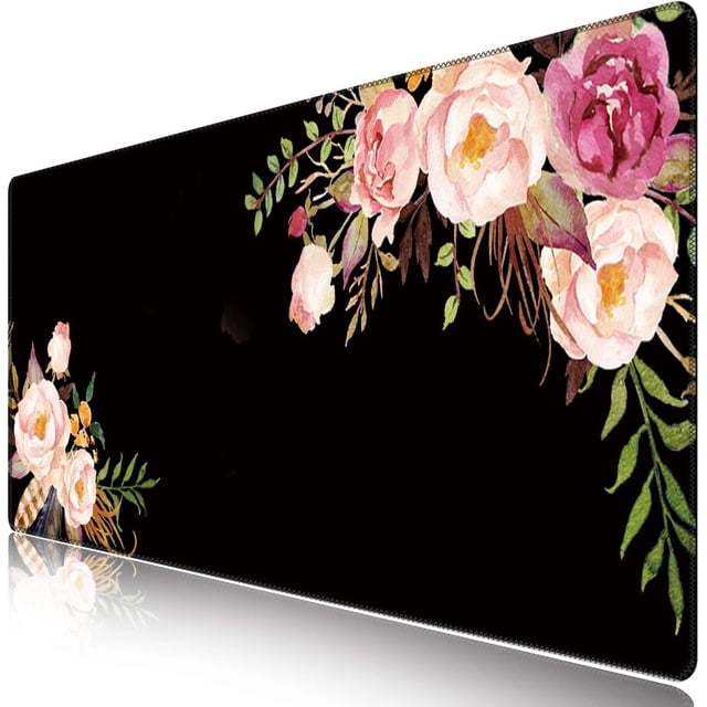 Extended Gaming Mouse Pad (35.4x15.7 in), Large Non-Slip Rubber Base Mousepad with Stitched Edges, Waterproof Keyboard Mouse Mat Desk Pad for Work, Game, Office, Home -Flower
