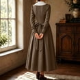 thumbnail image 3 of KICILVS Victorian Costume Women V Neck Long Sleeve Ruffle Trim Cuff Swing A Line Dress Renaissance Cosplay Outfit, 3 of 9