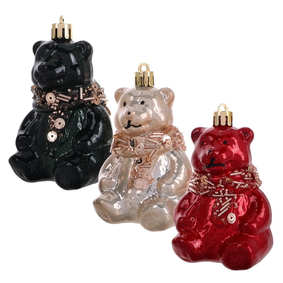 STRANDCHIC 3-Piece Adorable Plastic Bear Ornaments for Christmas Tree Hanging Holiday Decorations Set
