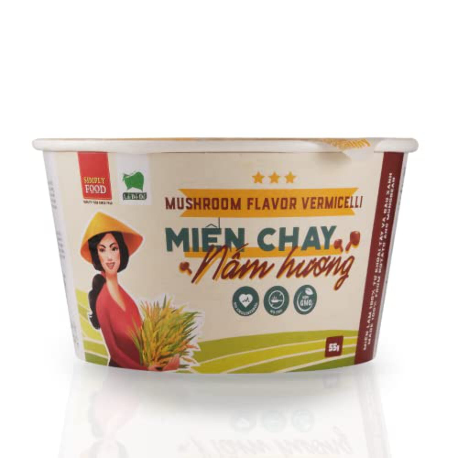 Instant Mushroom Glass Noodle (9 Bowls/Box): $1.99 per Bowl (55g), Fork Included by Simply Food