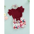 thumbnail image 3 of Franhais Girls Summer 3Pcs Sets Solid Color Short Sleeve T-shirt + Floral Lantern Shorts + Headband, 3 of 8