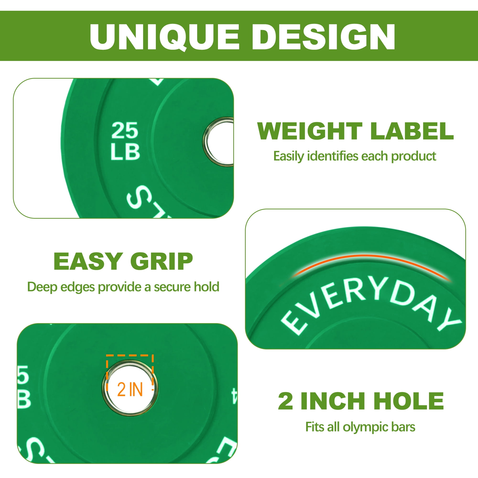 FlexWave 160LB Olympic Bumper Plate Set, Color-Coded 2-Inch Rubber Barbell Weight Plates with Steel Hub for Weightlifting & Home Gym