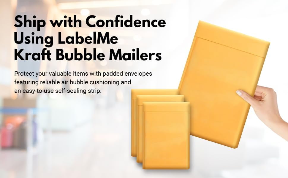 LabelMe #2 Kraft Bubble Mailer 8.5" x 12" 200 Envelopes - Strong Self-Sealing Bubble Padded Envelopes