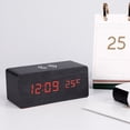 thumbnail image 4 of Reloj de madera Reloj digital LED Creativo Carga inalámbrica Termómetros electrónicos Reloj despertador Fuente de alimentación dual Función de control de voz Alarma de carga inalámbrica, 4 of 6