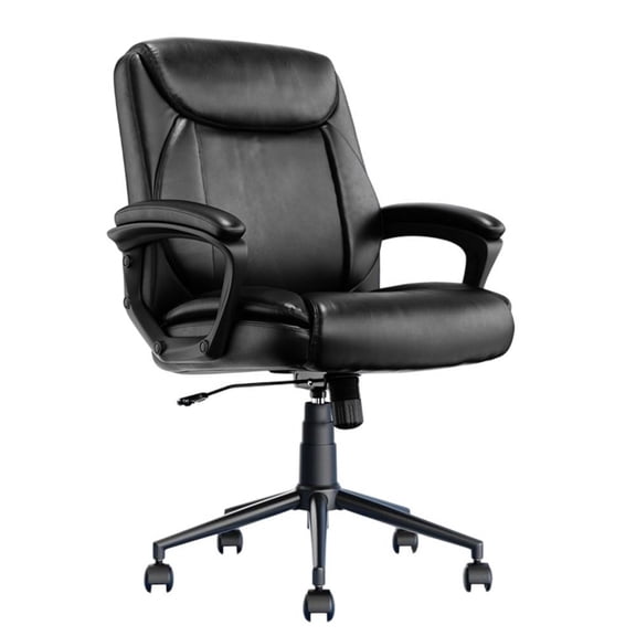 Pemberly Row Ergonomic Mid Back Desk Chair Bonded Leather Black