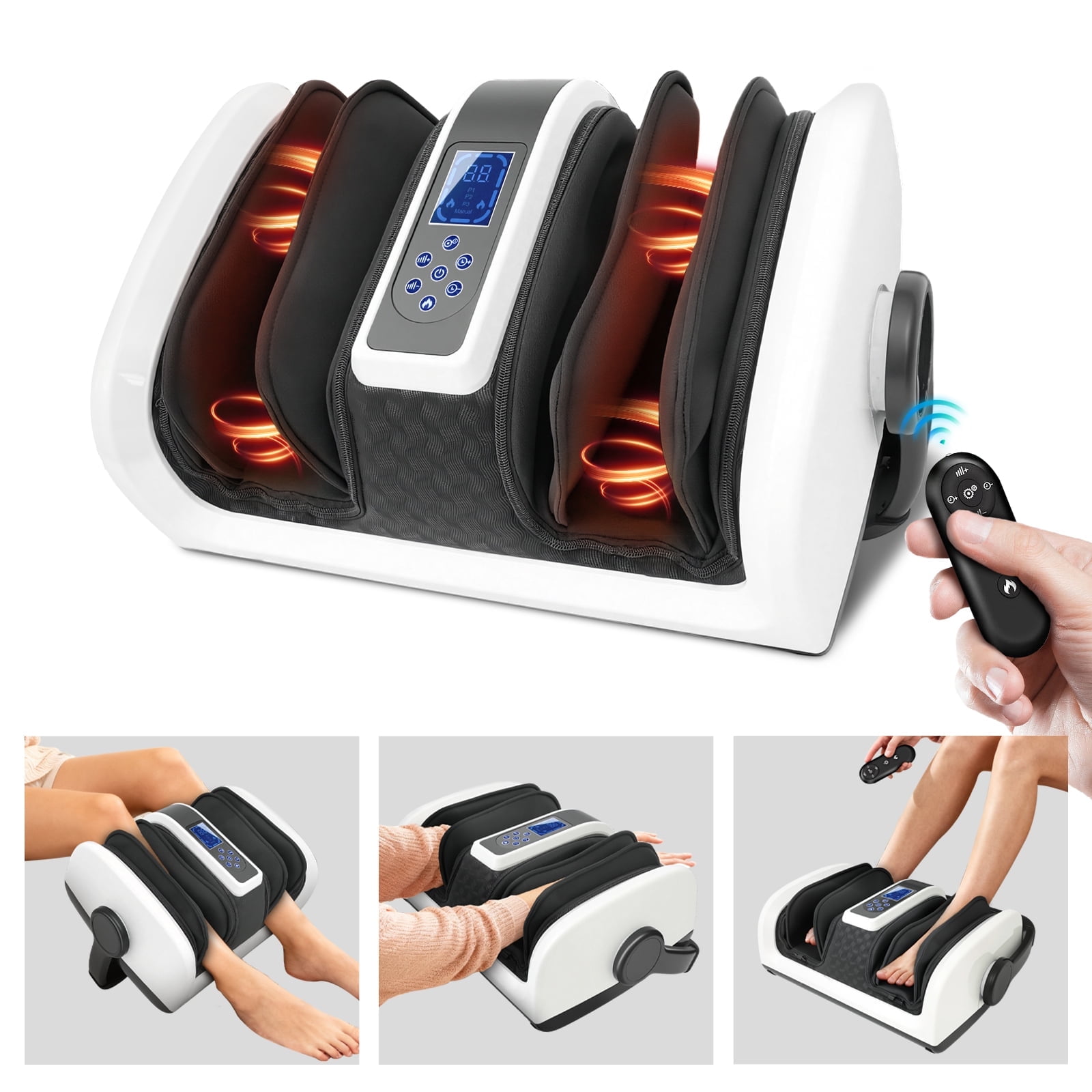 BAOKALER Shiatsu Foot Massager, Foot and Calf Massager with Heat, Air Compression Massage Machine for Circulation, Gifts for Mom Dad Elders, Home Office Use, White