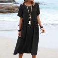 thumbnail image 2 of CHOK Robe Midi Décontractée en Coton et Lin pour Femmes Col Rond Manches Courtes Été Coupe Ample Robes Fluides Confortables Grande Taille, 2 of 7