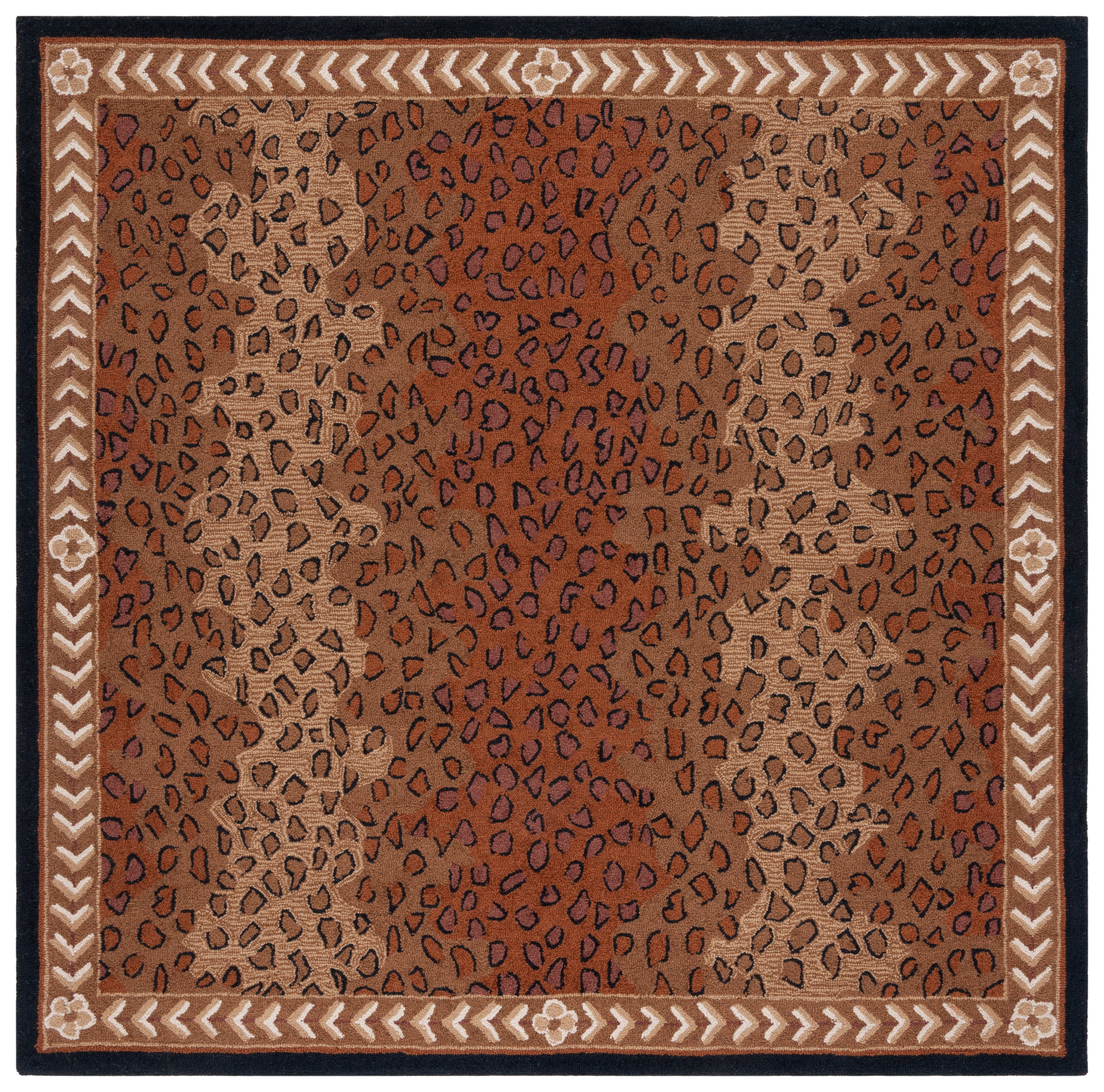 Safavieh Chelsea Doriane Bordered Wool Area Rug, Black/Brown, 7' x 7' Square