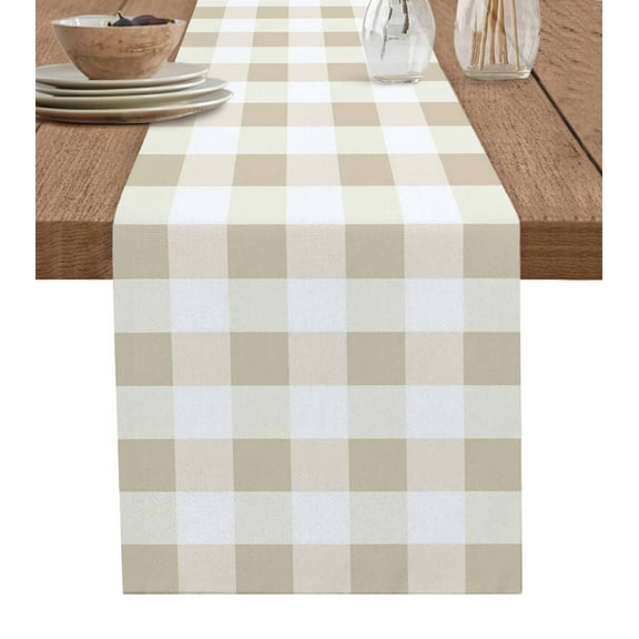 Hokiten Table Runners 72 Inches Long Dress Scarves, Beige Plaid Farmhouse Kitchen/Dining Table Runner, Coffee Tablerunners, Spring Summer Farmhouse Buffalo Checkered 14x72 Inch