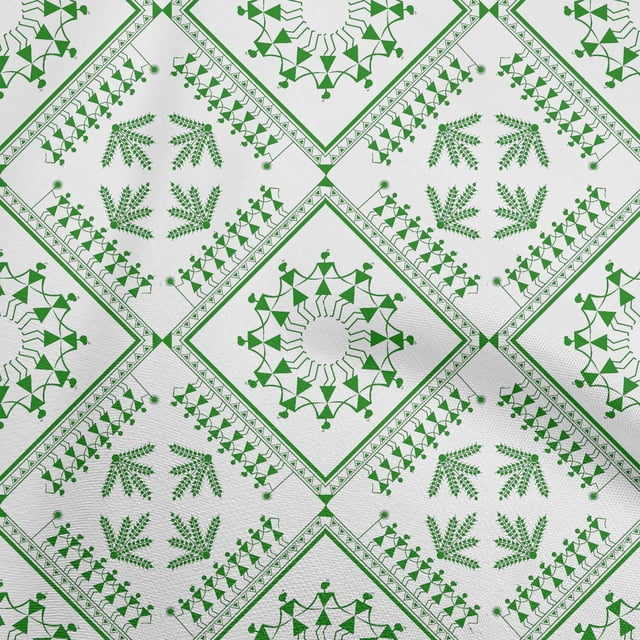 oneOone Polyester Spandex Green Fabric Asian Floral Block Sewing Craft Projects Fabric Prints by Yard 56 Inch Wide
