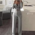thumbnail image 2 of PVCS Women's Solid Color Long Sleeve Cardigan Slim Buttoned Casual Pants Suit, 2 of 6