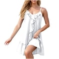 thumbnail image 1 of Robes d'Été à Bretelles Spaghetti pour Femmes Sexy Col en V Volanté Décontracté Boho Midi Robe Fluide Ample Robe de Plage Ligne A, 1 of 8