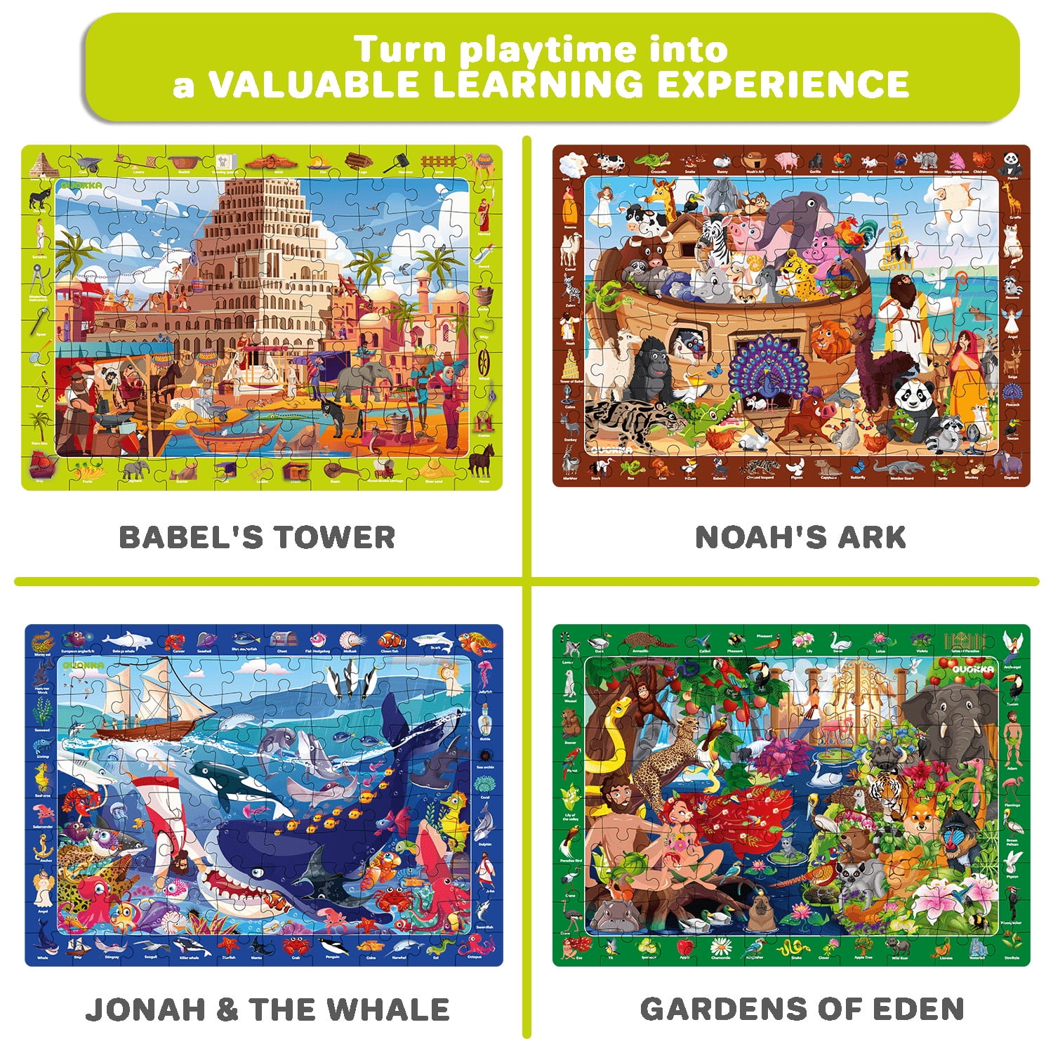 QUOKKA 60 Piece Puzzles for Kids Ages 4-6 - Set 4 Bible Jigsaw Puzzles for Kids 6-8-10 Year Old