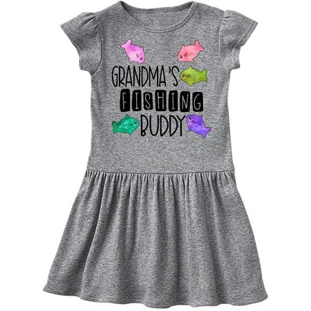 

Inktastic Grandma s Fishing Buddy with Colorful Fish Gift Toddler Girl Dress