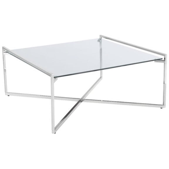 Uptown Club Banner 35.4" Square Contemporary Glass Top Coffee Table in Silver
