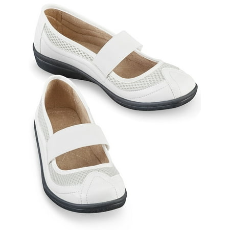 

Collections Etc Sporty Stretch Strap Mary Jane Comfort Slip-on Shoes Microsuede Mesh Uppers Insoles