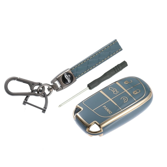 Unique Bargains TPU for Smart Key Fob Case Cover Kit with Keychain for Jeep Grand Cherokee Renegade 5 Key Gold Tone Blue