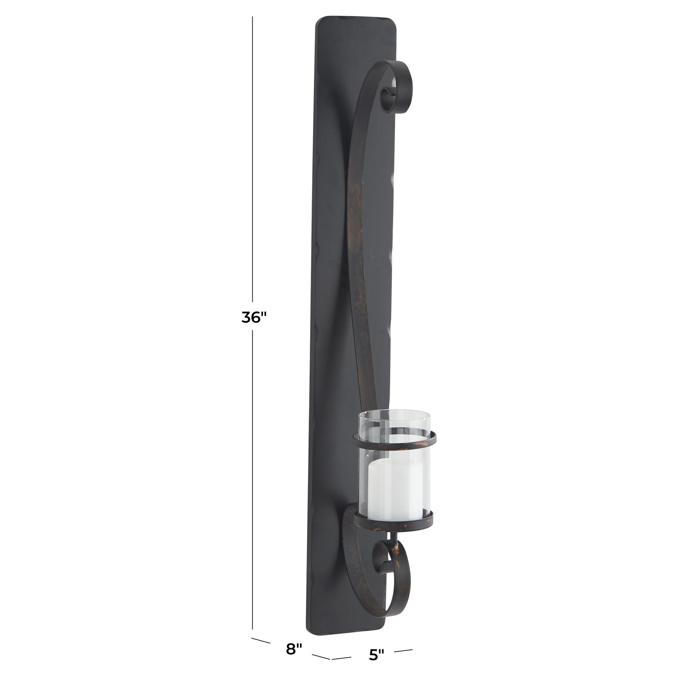 DecMode Black Metal Scroll Long Pillar Wall Sconce