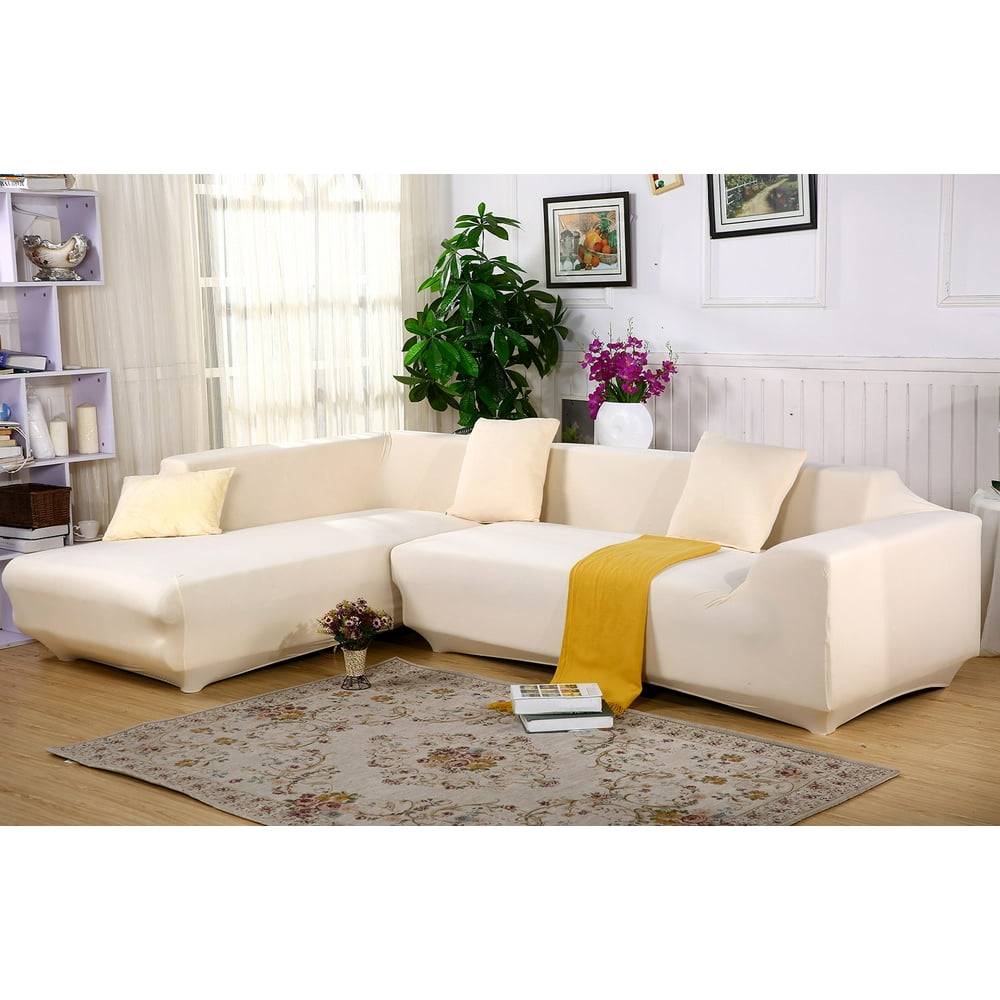 TOPCHANCES Sofa Covers for L Shape, 2pcs Polyester Fabric Stretch