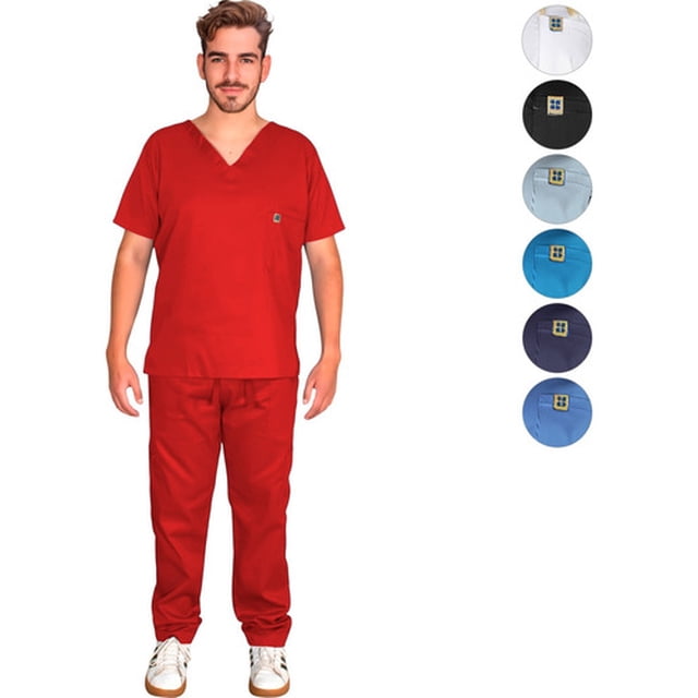 Pijama Uniforme Medico Clinico Hombre Conjunto Corte Recto Rojo XL
