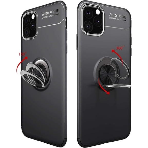 iPhone XI Max Case,360 Degree Rotation Invisible Metal Ring Kickstand Protective Case Compatible Magnetic Car Mount Soft TPU Shockproof Ultra-Slim Cover Case for iPhone XI Max,Black
