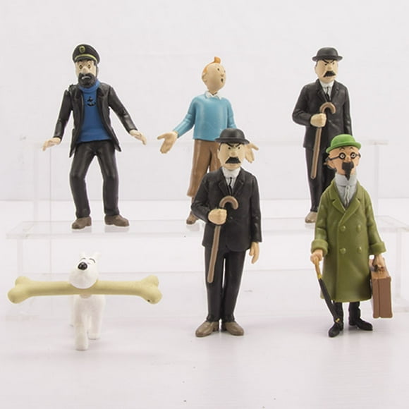 Lot de 6 Pcs Figurines d'Action Anime Dessin Animé les Aventures de Tintin Tintin Milou Dupont Jouets en PVC Cadeaux pour Enfants