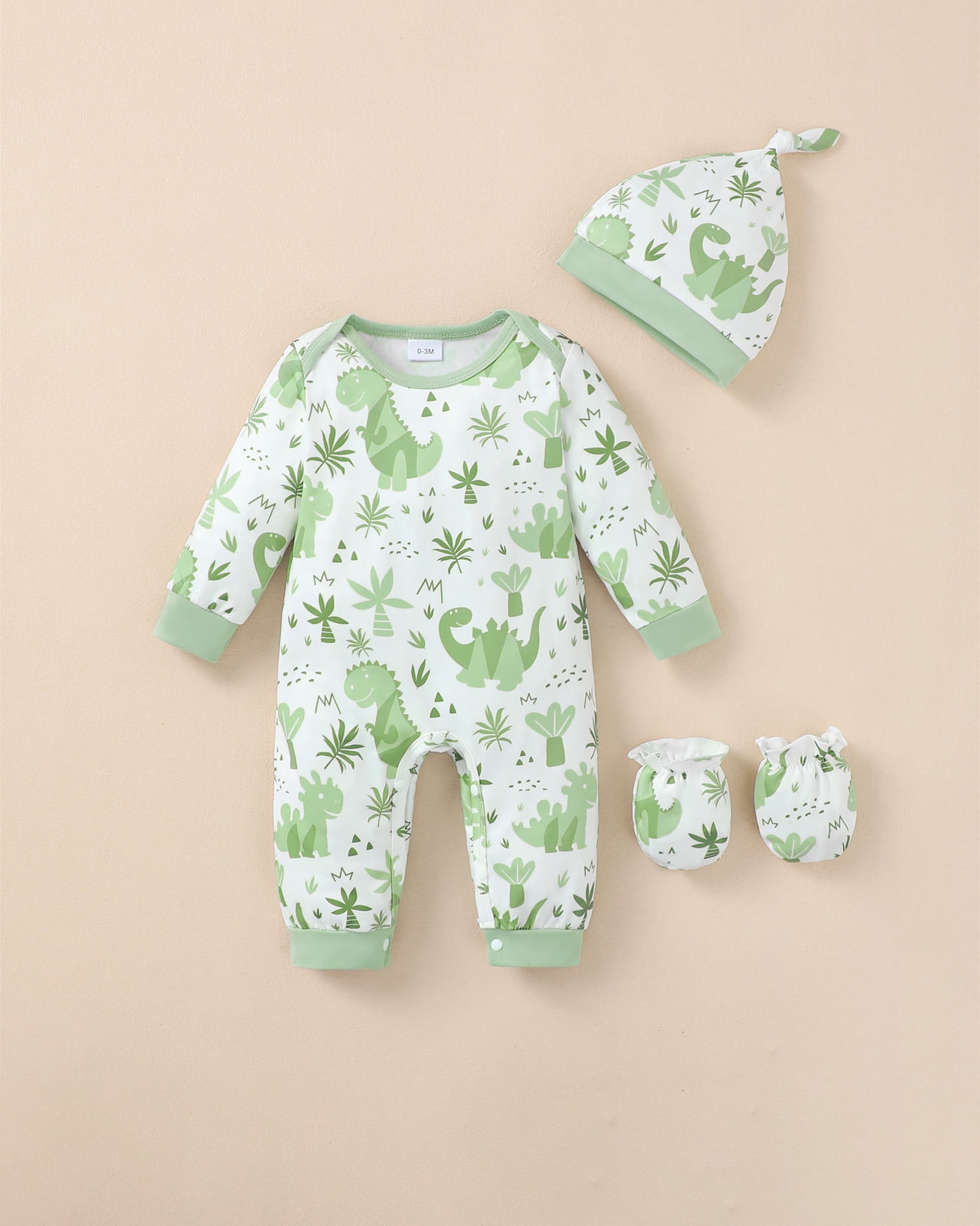 KIMI BEAR Newborn Preemie Baby Boys Layette Set 4 Packs Shower Gift Sets Romper Top Pants Set Short Sleeves Tops Dinosaurs Print Striped Outfits with Bodysuits 15pcs Essential Clothes Green