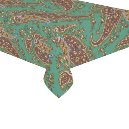

MYPOP Green Indian Paisley Floral Tablecloth Set 60x104 Inches - Oriental Ethnic Art Tablecover Desk Table Cloth Cover for Wedding Party Decor