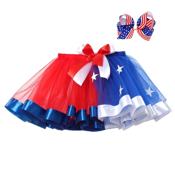 MEZZALL Girls Skirts Double Mesh Tutu Skirt Independence Day Skirt Classic Summer Children Dance Sports for Birthday Holiday